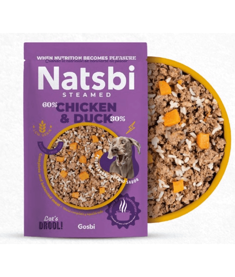 Gosbi - Natsbi Steamed, Duck and Chicken Fresh Dog Food For Adults and Puppies – With Wholegrain Rice, All Natural Meal 200g-500g