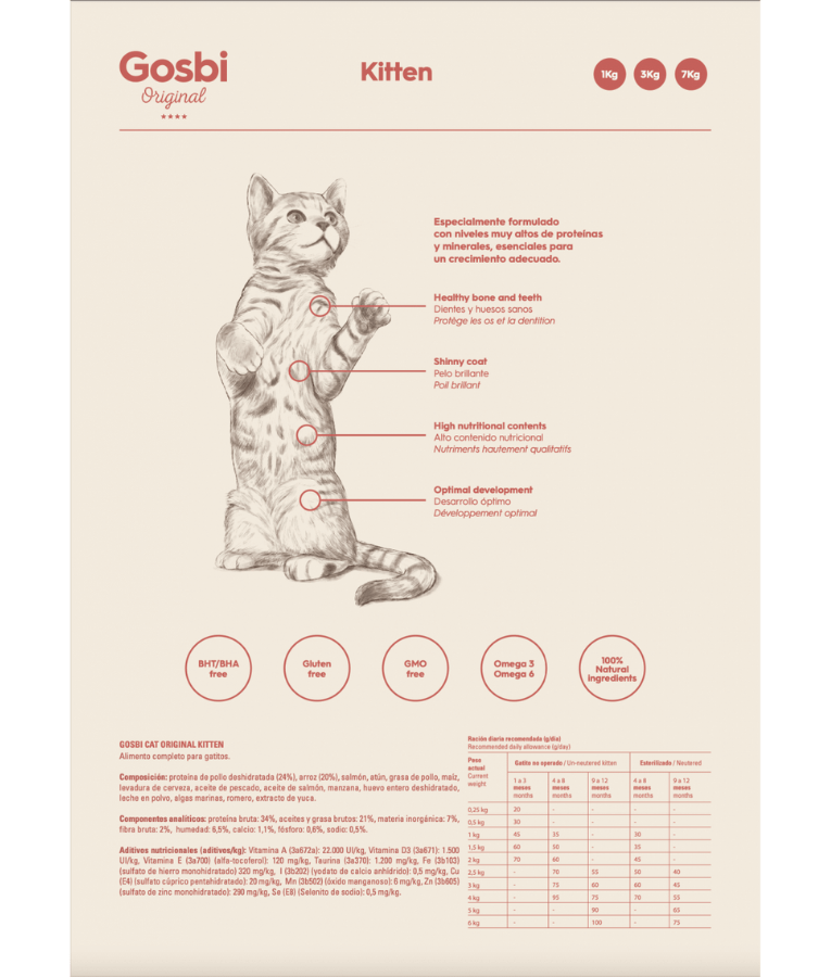 Gosbi - Original, Chicken, Salmon, and Tuna Kitten Dry Cat Food – Growth Formula 1kg-3kg