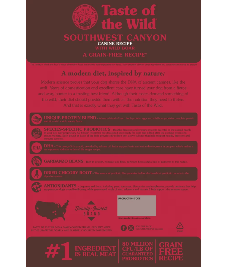 Taste of the Wild - Southwest Canyon - Wild Boar, Beef & Lamb - Grain Free Dry Dog Food - 12.2kg