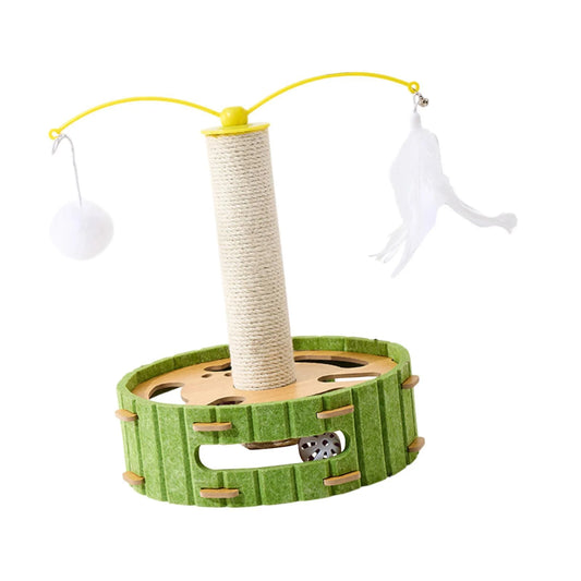 Cat Scratching Post Play Table with Feather Wand &amp; Pom Pom Teasers
