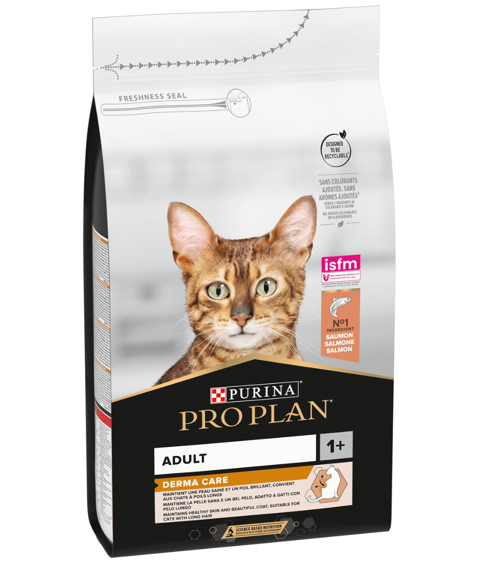 Purina - Pro Plan, Adult Derma Care Cat Food with Salmon - Skin & Coat Health & Hairball Control – 1.5kg
