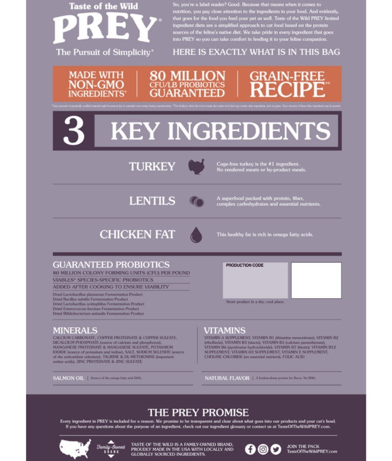Taste of the Wild - Prey Turkey Formula, Grain-Free, Limited Ingredient, Junior & Adult Cat Dry Food - 2.72kg