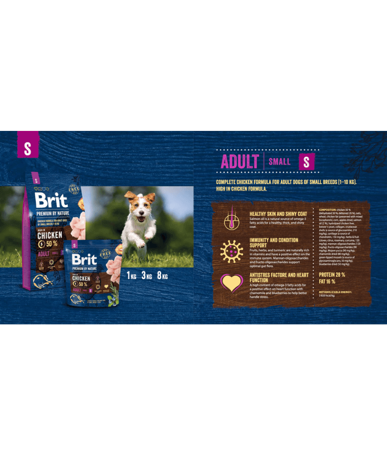Brit Premium - By Nature Adult Chicken, Joint Support, Adult Small Breed Dry Dog Food - 3kg - 8kg