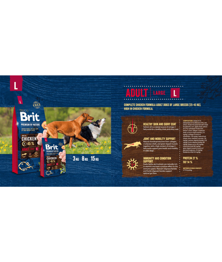 Brit Premium - By Nature Chicken, Joint Support, Adult Large Breed Dry Dog Food - 3kg - 15kg