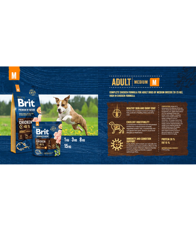 Brit Premium - By Nature Adult Chicken, Joint Support, Adult Medium Breed Dry Dog Food - 3kg - 15kg