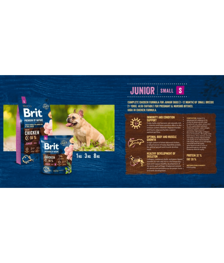 Brit Premium - By Nature Junior Chicken, Joint Support, Junior Small Breed Dry Dog Food - 3kg - 8kg