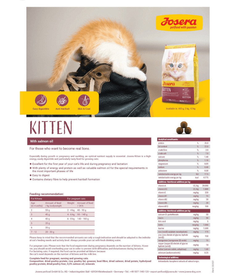 Josera – Kitten Dry Cat Food – For Kittens & Lactating Mothers, Gentle Digestion, Healthy Growth & Shiny Coat – 2kg