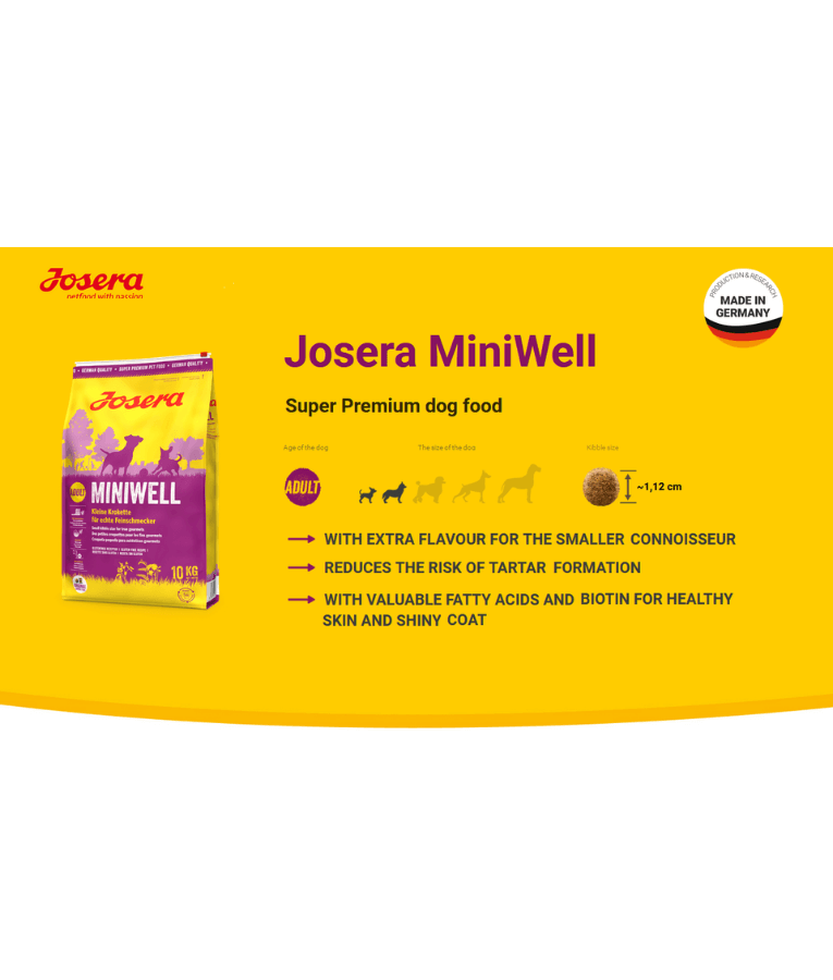 Josera - Miniwell Dry Dog Food – Poultry & Rice Small-Breed Adult, Small Kibble Size for Dental & Skin Support – 4.5 kg