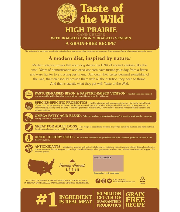 Taste of The Wild - High Prairie Adult- Roasted Bison & Venison  2kg- 12.2kg