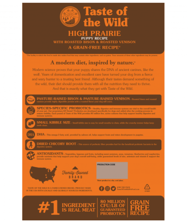 Taste of The Wild - High Prairie Puppy- Roasted Bison & Roasted Venison 2kg - 12.2kg