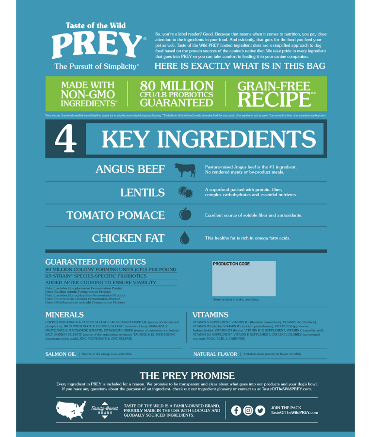 Taste of the Wild - Prey - Angus Beef Limited Ingredient Recipe - 11.34 kg