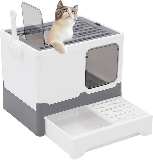 Foldable Top-Entry Litter Box with Drawer