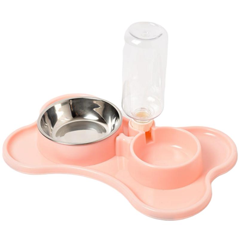 Bone-Shaped Double Bowl with Water Bottle Dispenser