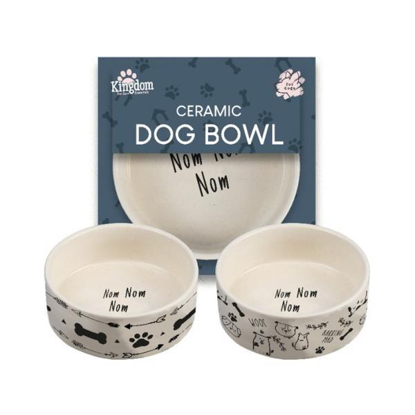 Ceramic "Nom Nom Nom" Dog Bowl Set