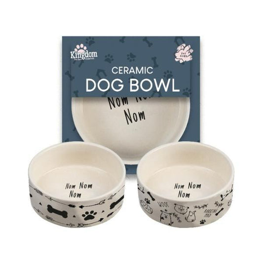 Ceramic "Nom Nom Nom" Dog Bowl Set