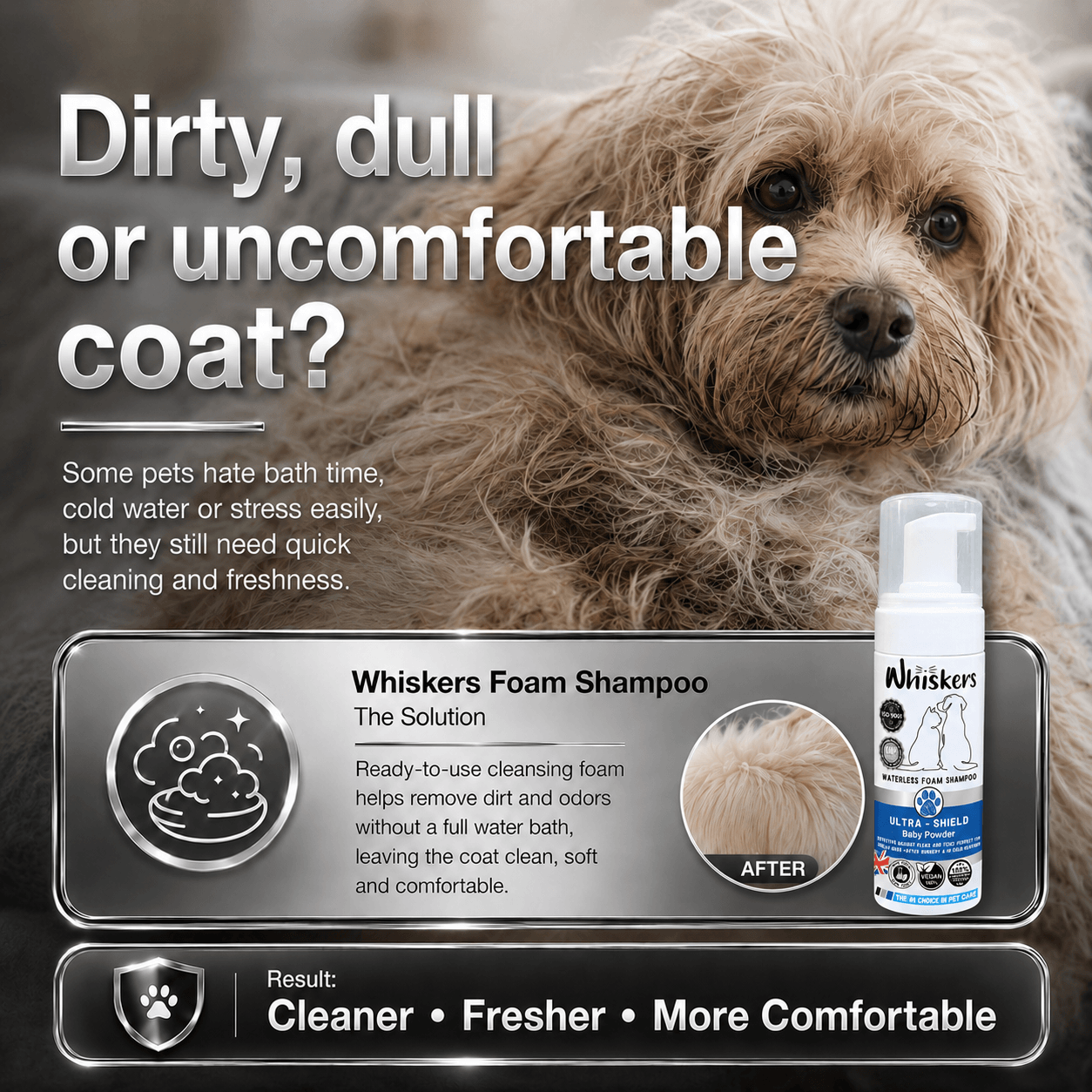 Whiskers Foam Shampoo – Baby Powder for Dogs & Cats