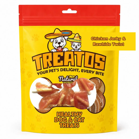 TREATOS Soft Chicken Jerky & Rawhide Twist
