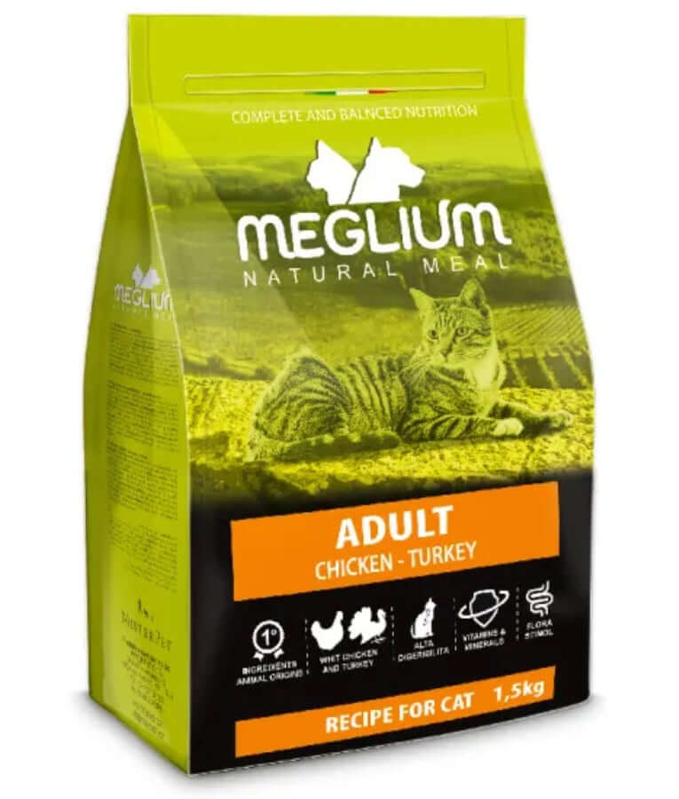 Meglium - Natural Meal With Chicken & Turkey, Complete Balanced Nutrition, Adult, Dry Cat Food - 1.5kg - 10kg