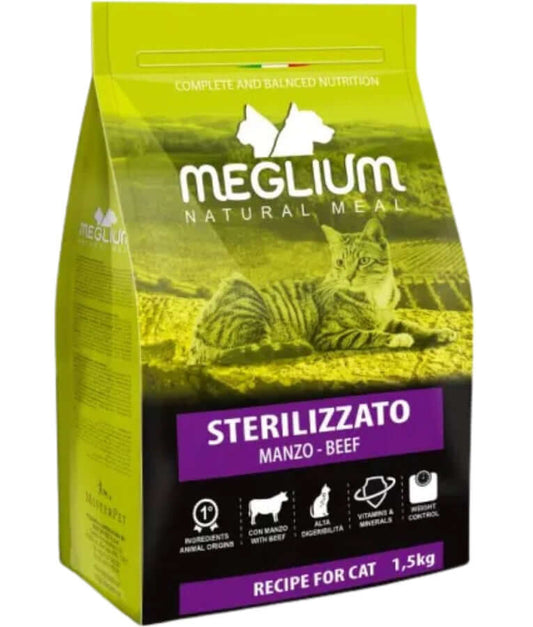 Meglium - Natural Meal With Beef, Sterilised, Weight Management, Adult, Dry Cat Food - 1.5kg