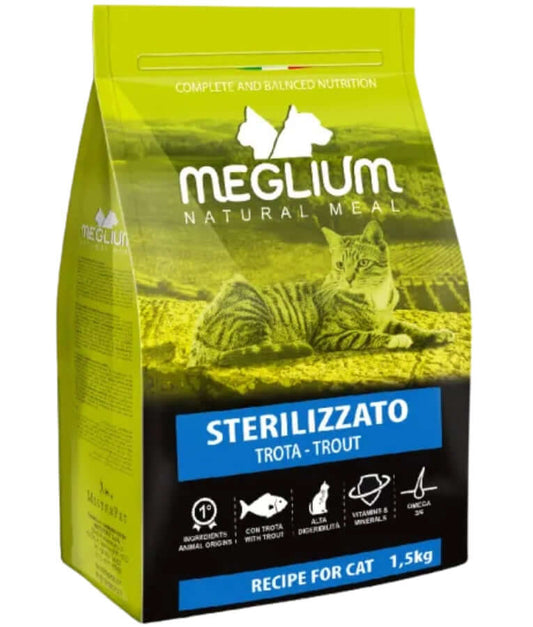 Meglium - Natural Meal With Trout, Sterilised High-Protein Formula, Adult, Dry Cat Food - 1.5kg