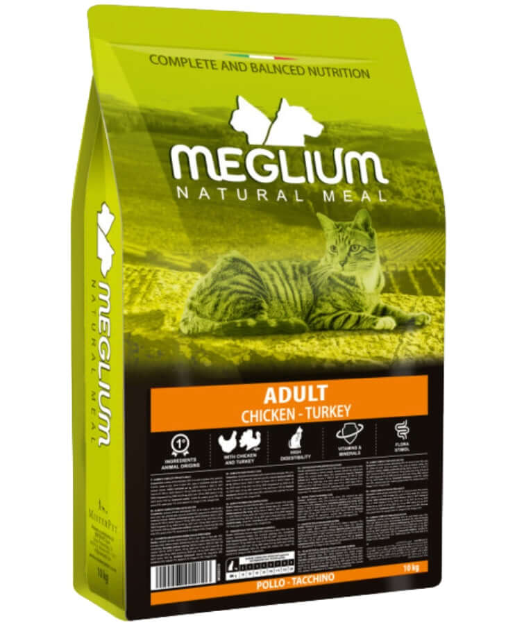 Meglium - Natural Meal With Chicken & Turkey, Complete Balanced Nutrition, Adult, Dry Cat Food - 1.5kg - 10kg