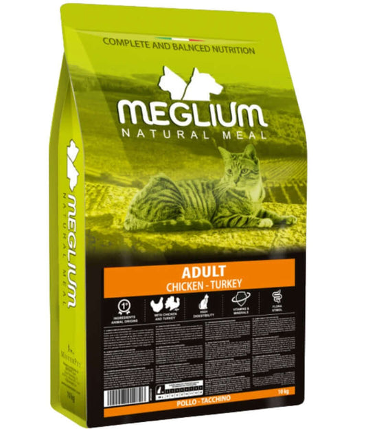 Meglium - Natural Meal With Chicken & Turkey, Complete Balanced Nutrition, Adult, Dry Cat Food - 1.5kg - 10kg