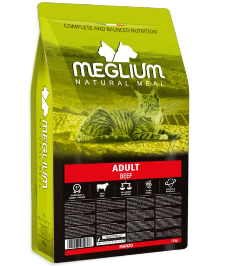 Meglium - Natural Meal With Beef, Complete Balanced Nutrition, Adult, Cat Dry Food - 10kg