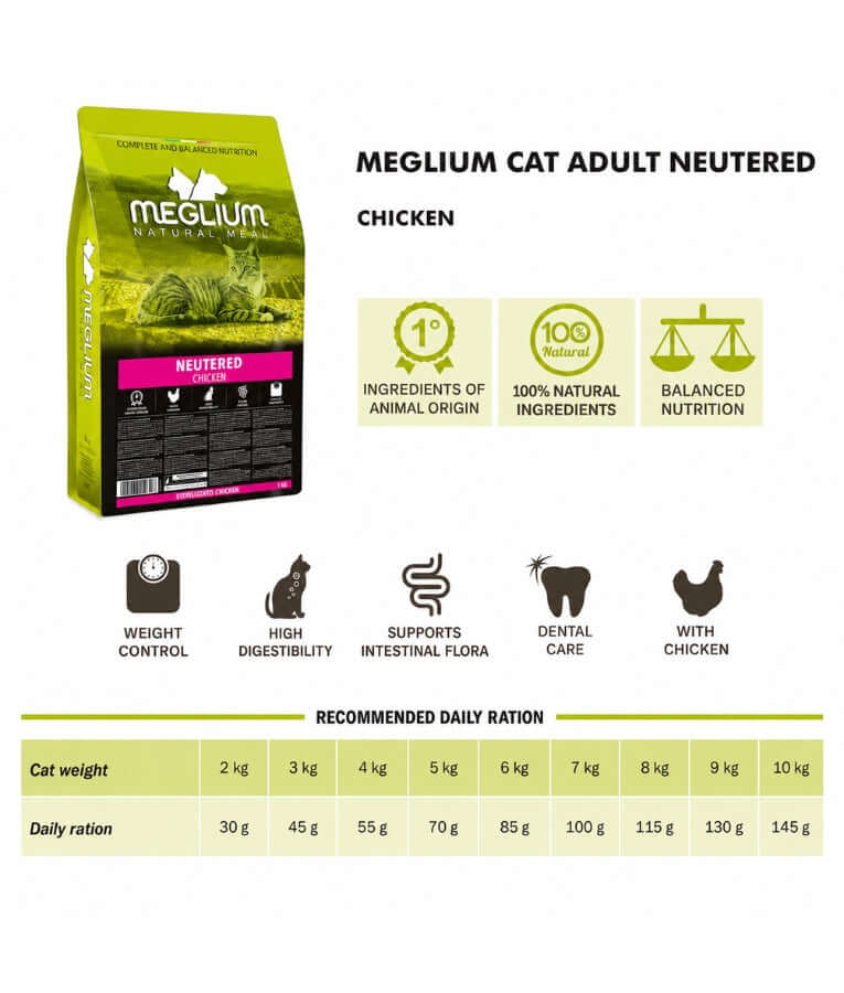 Meglium - Natural Meal With Chicken, Sterilised, Weight Control, Adult, Dry Cat Food - 1.5kg