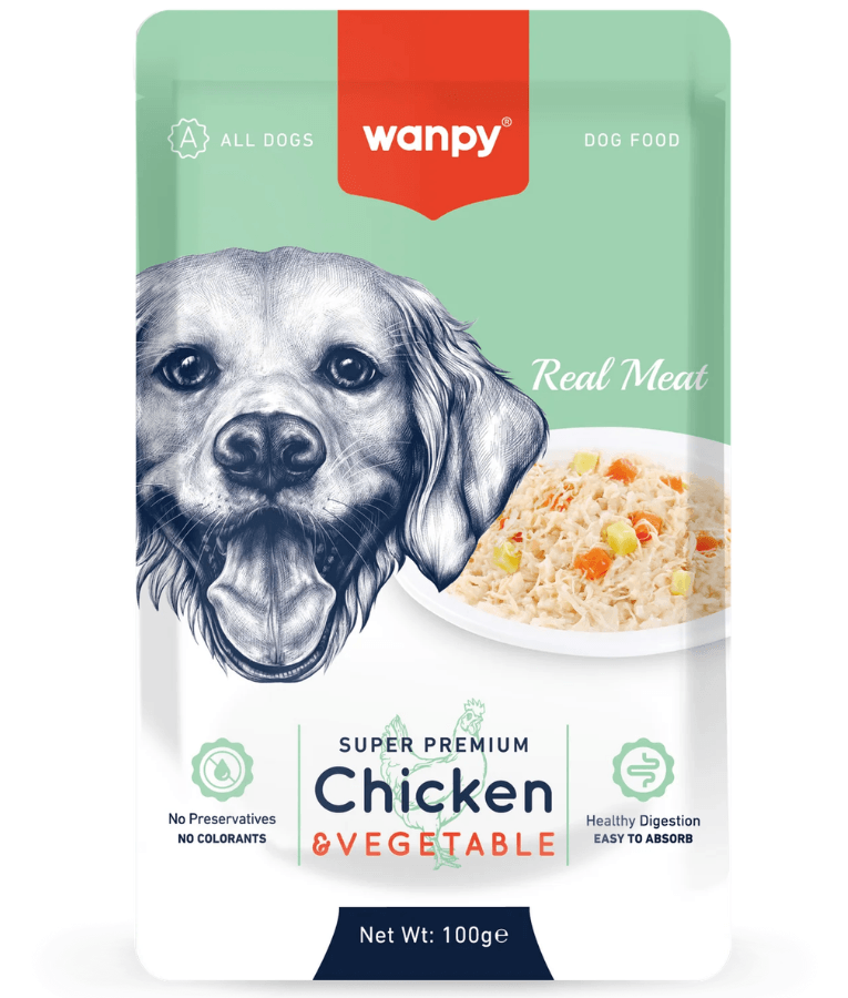 Wanpy - Pouch Chicken & Vegetable Wet Dog Food, Chicken, Vegetables, Easy Digestion, All Life Stages, All Breed Sizes - 100 g